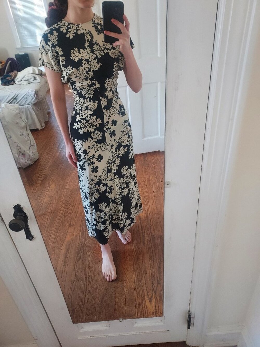 Totême Black White Floral Slouch Waist Maxi Dress
